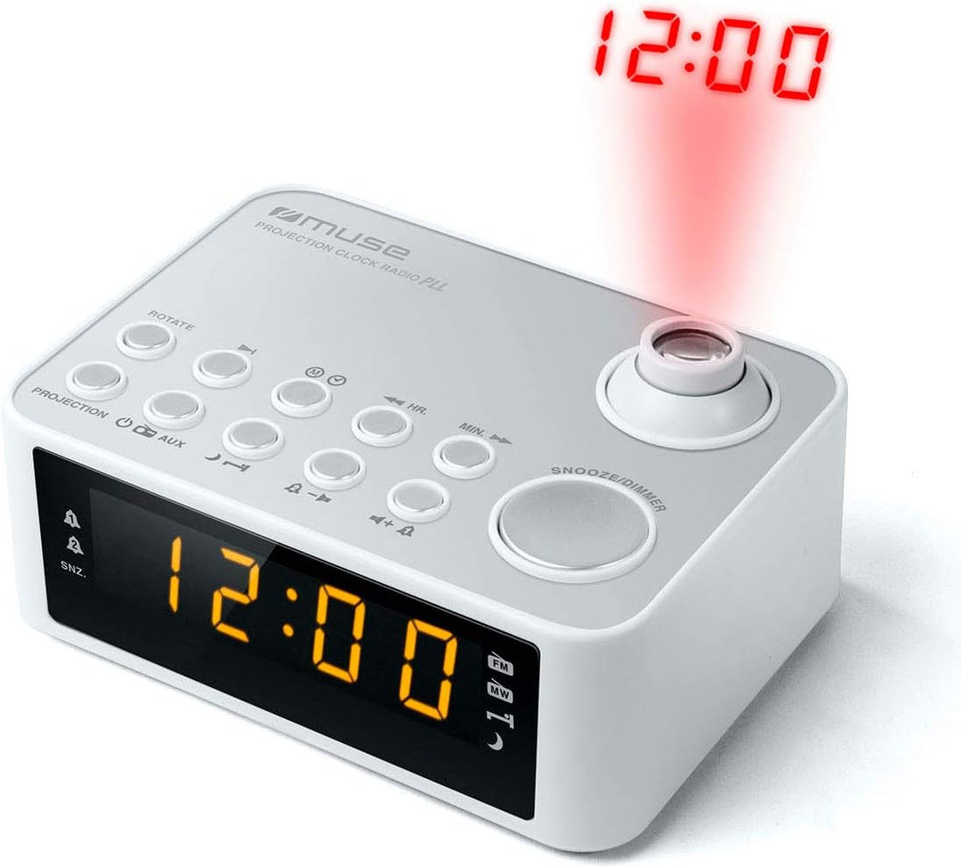 Muse M-178 PW Radiowecker mit Uhrzeitprojektion weiss, Weiss