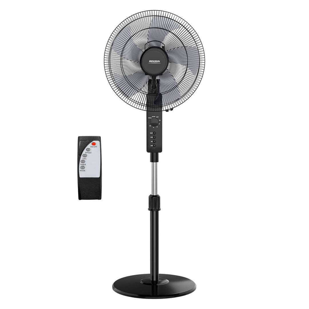 Bonnlo Standventilator mit Fernbedienung, 7,5H-Timer 3 Geschwindigkeitsstufen, Ventilator Höhenverst