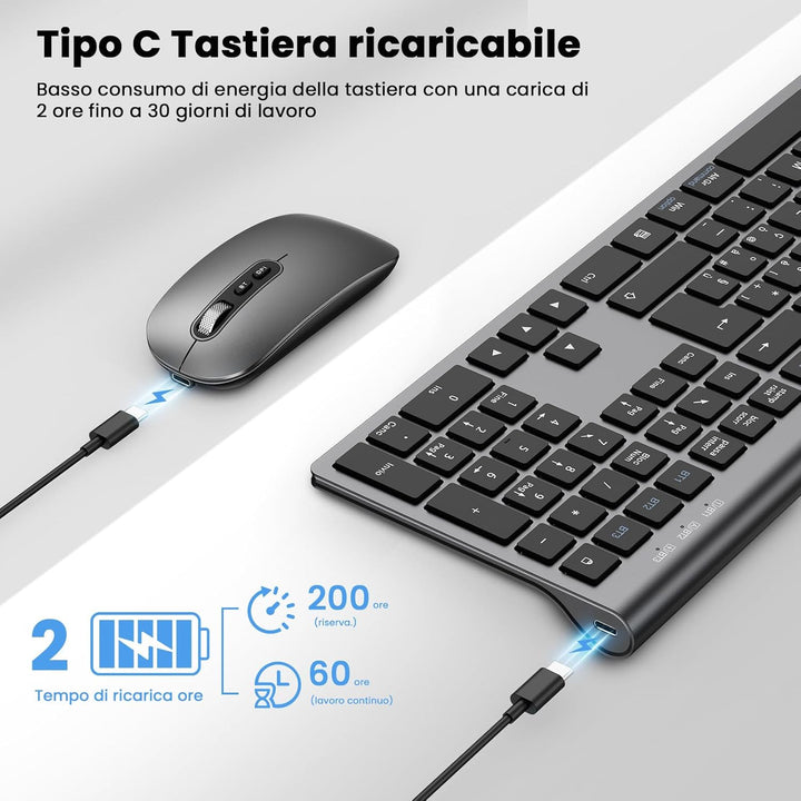 cimetech Kabellose Bluetooth-Tastatur und Maus für MacBook Air/MacBook Pro/Mac, italienisches QWERTY