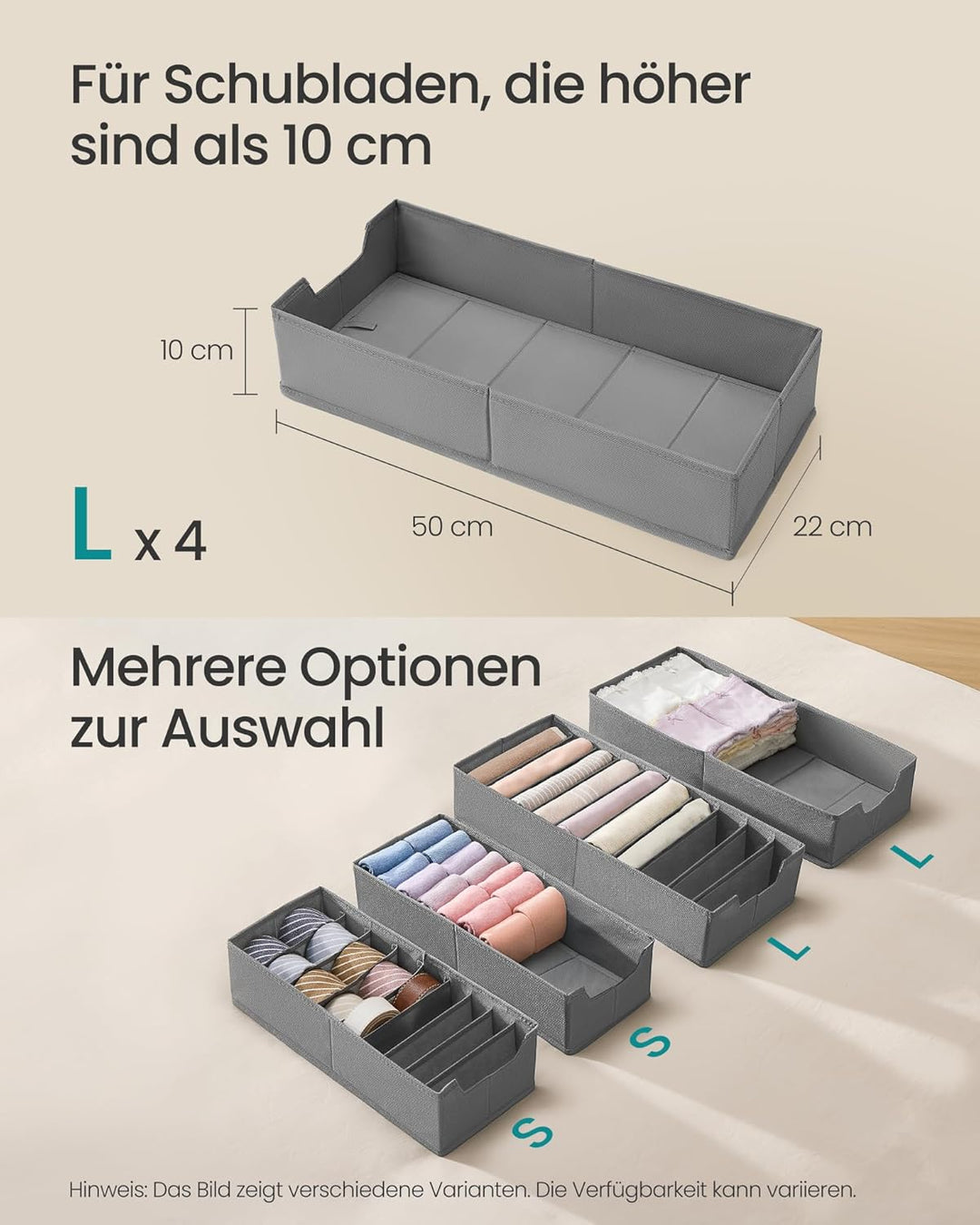 SONGMICS Unterwäsche-Organizer 4er Set, Schubladen-Organizer für IKEA PAX Kleiderschrank, ohne Trenn