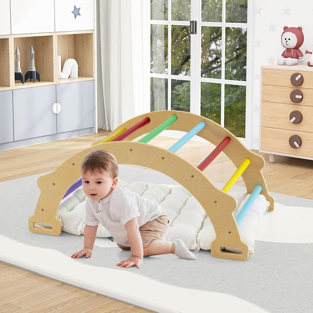 GOPLUS Kinder Kletterbogen mit Kissen, Kletterdreieck Indoor aus Holz, Klettergerüst zum Wippen und