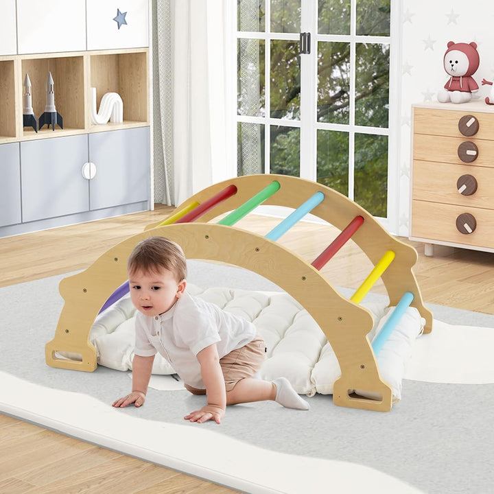 GOPLUS Kinder Kletterbogen mit Kissen, Kletterdreieck Indoor aus Holz, Klettergerüst zum Wippen und