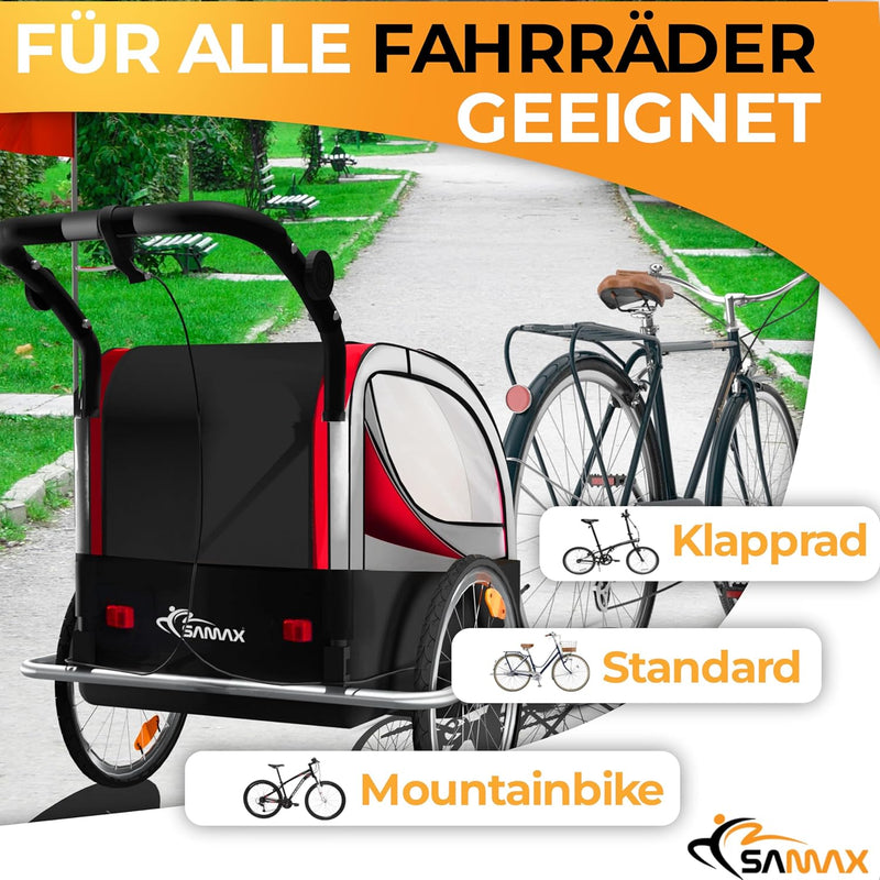 SAMAX Fahrradanhänger Jogger 2in1 360° drehbar Kinderanhänger Kinderfahrradanhänger Transportwagen v