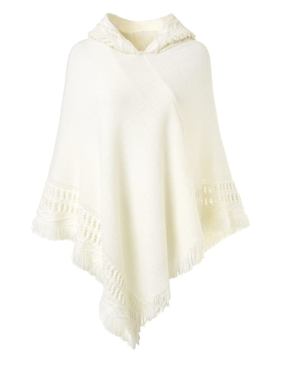 Ferand Damen Poncho mit Kapuze und gehäkeltem Cape mit Fransensaum für Herbst Winter Einheitsgrösse