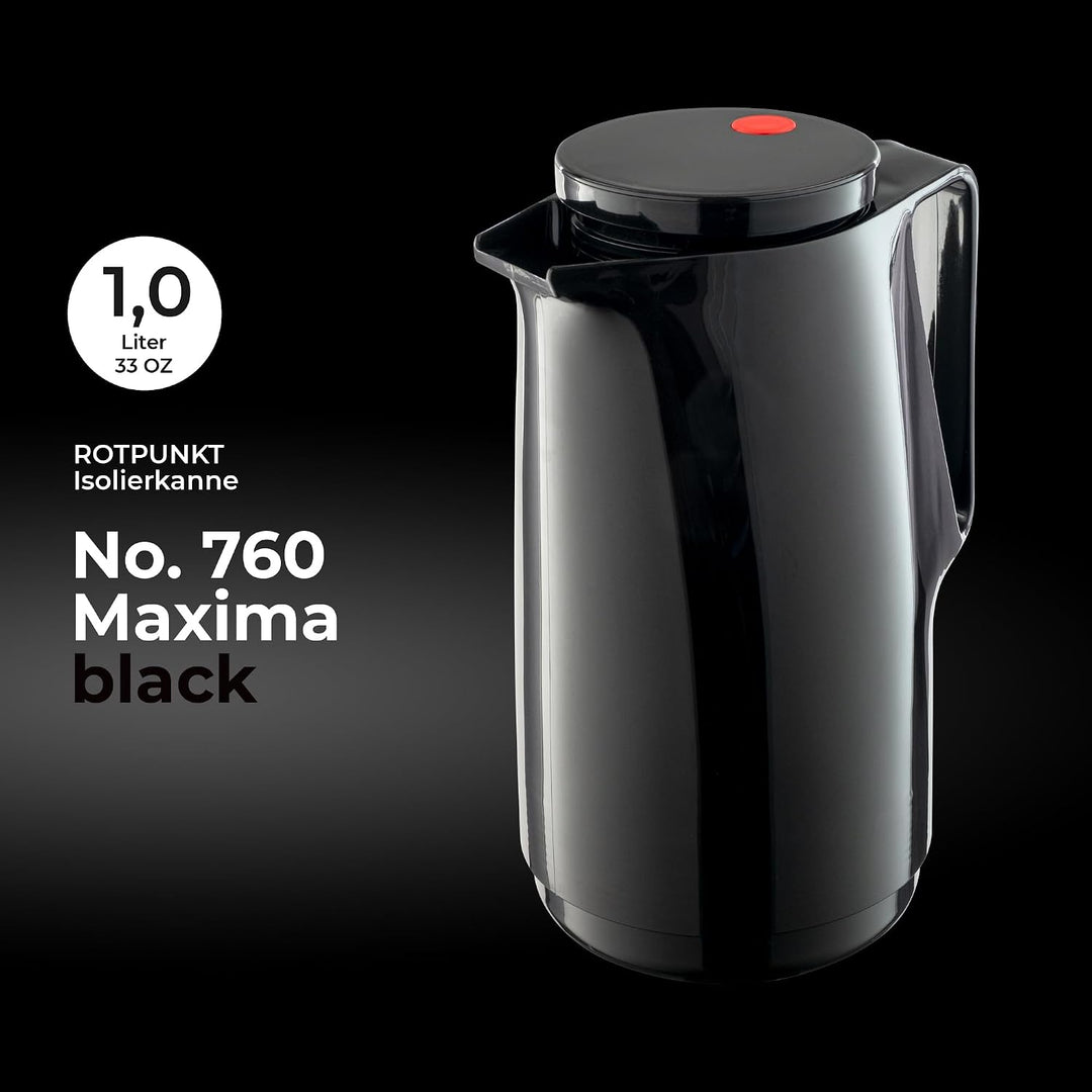 ROTPUNKT Isolierkanne 1 Liter mit Glaseinsatz – Thermokanne & Warmhaltekanne für Kaffee und Tee - Ma