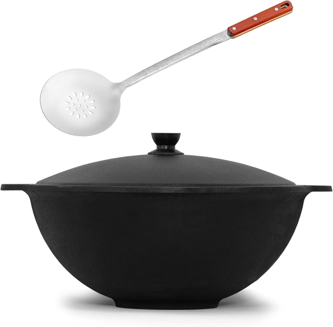 4BIG.fun Kazan aus Gusseisen 22 L mit Schaumkelle NAMANGAN Kasan Uzbekisch mit Deckel Cast Iron KESS
