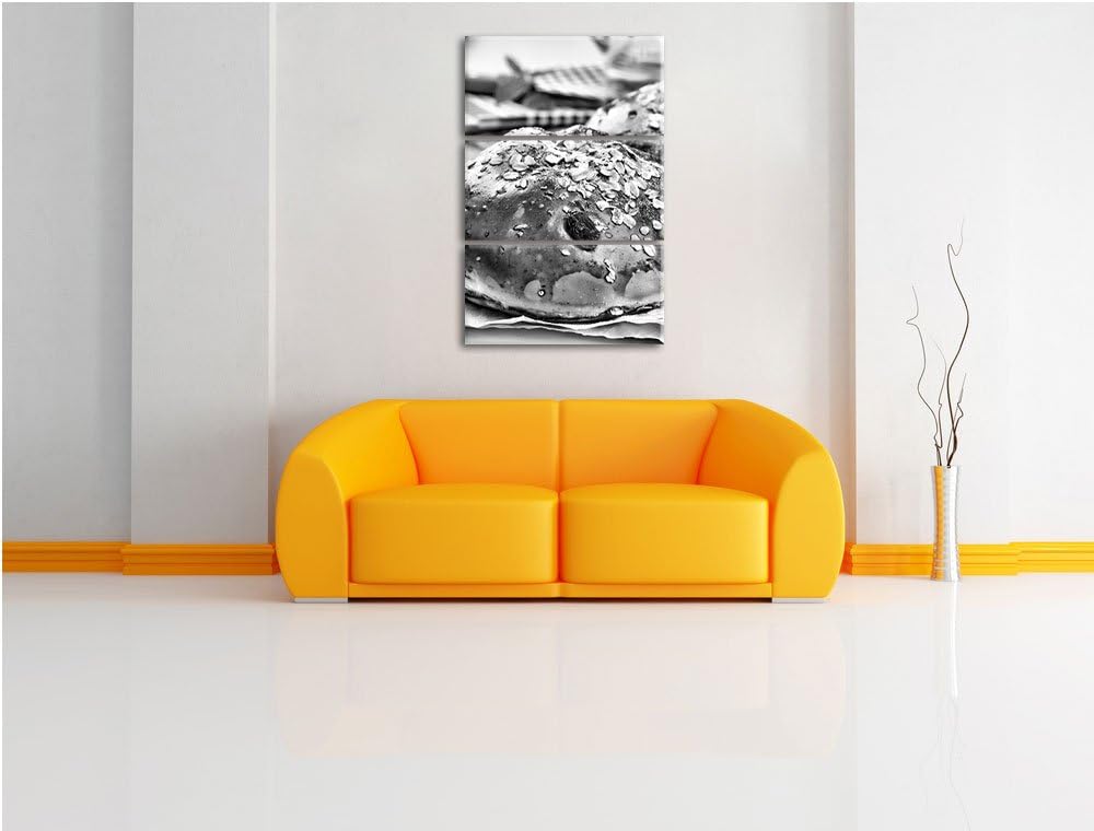 Pixxprint Monocrome, Süsse Rosinenbrötchen 3-Teiler Leinwandbild 120x80 Bild auf Leinwand