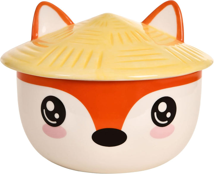 Elbenwald Fuchs Kawaii Schale mit Deckel für Anime Fans Ramen-Bowl Müslischale rundumbedruckt 550 ml