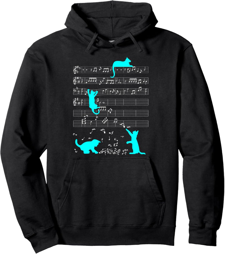 Niedliche Katze Musiknote Blau Noten Musiker Pullover Hoodie