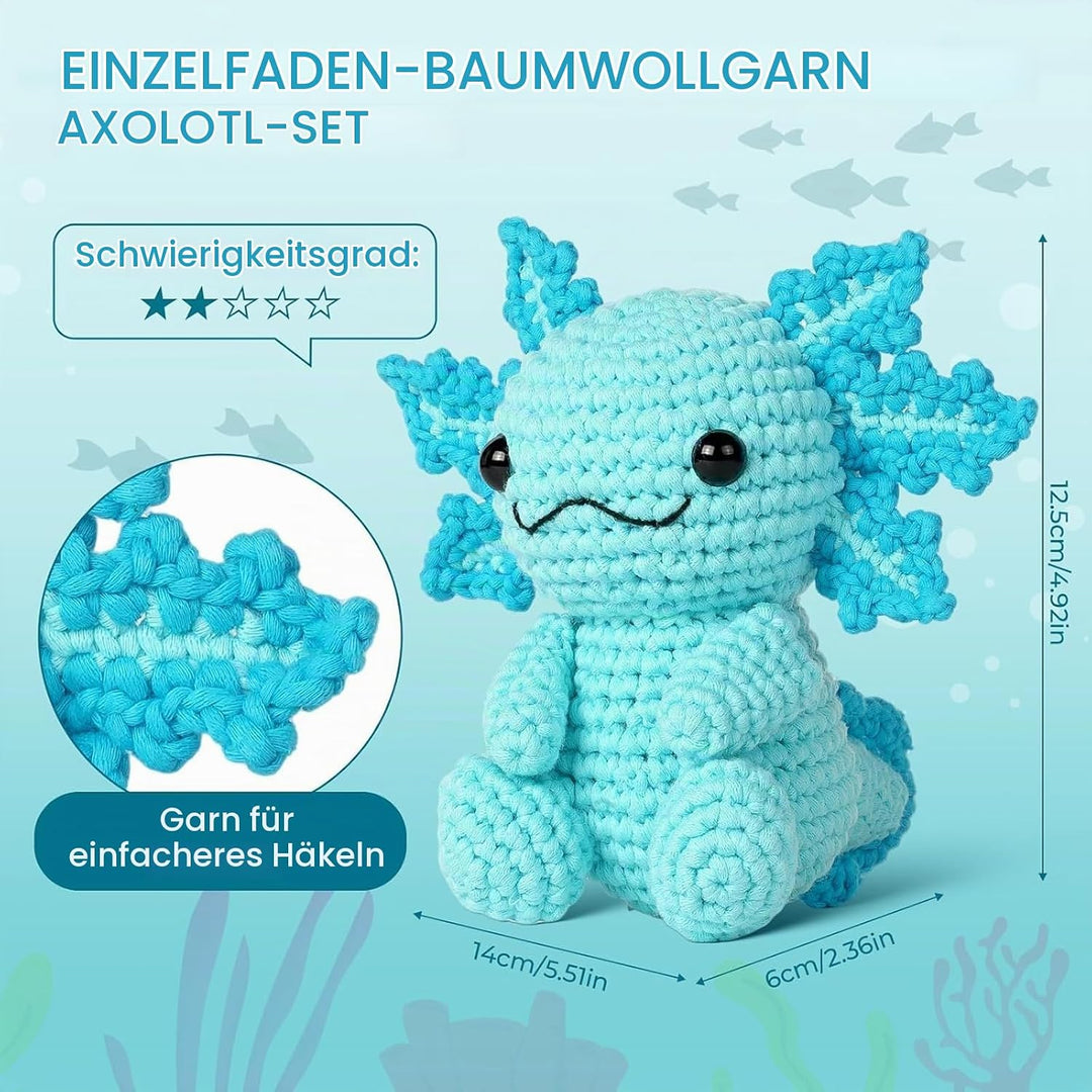 Häkelset für Anfänger Axolotl Häkelnadel Set für Tiere Strickset Bastelset für Erwachsene Kinder Häk