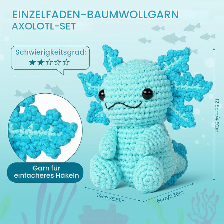 Häkelset für Anfänger Axolotl Häkelnadel Set für Tiere Strickset Bastelset für Erwachsene Kinder Häk