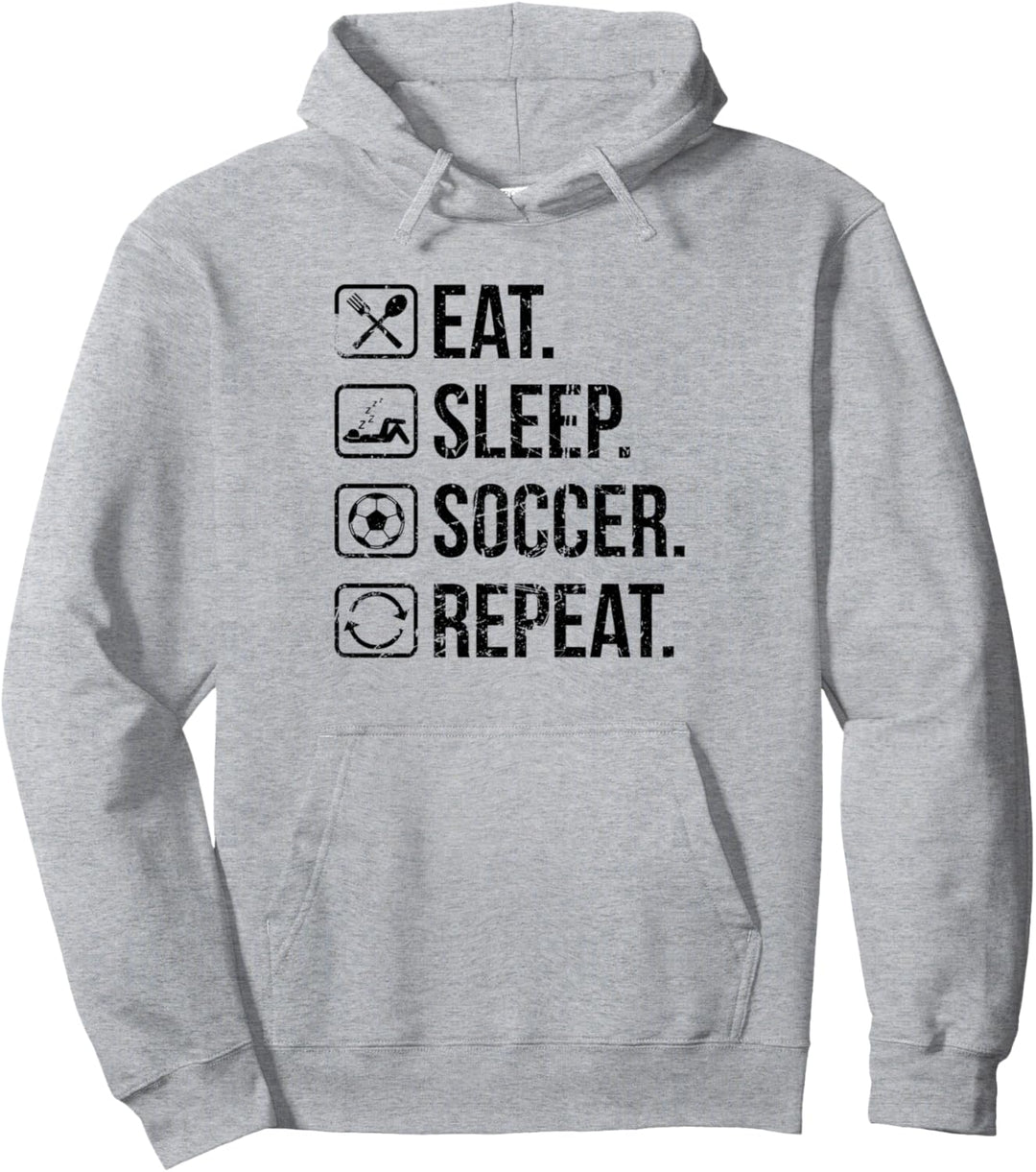 Eat Sleep Soccer Repeat Distressed Pullover Hoodie