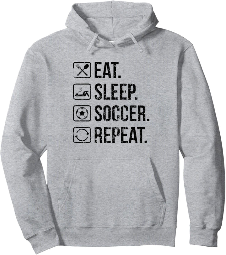Eat Sleep Soccer Repeat Distressed Pullover Hoodie