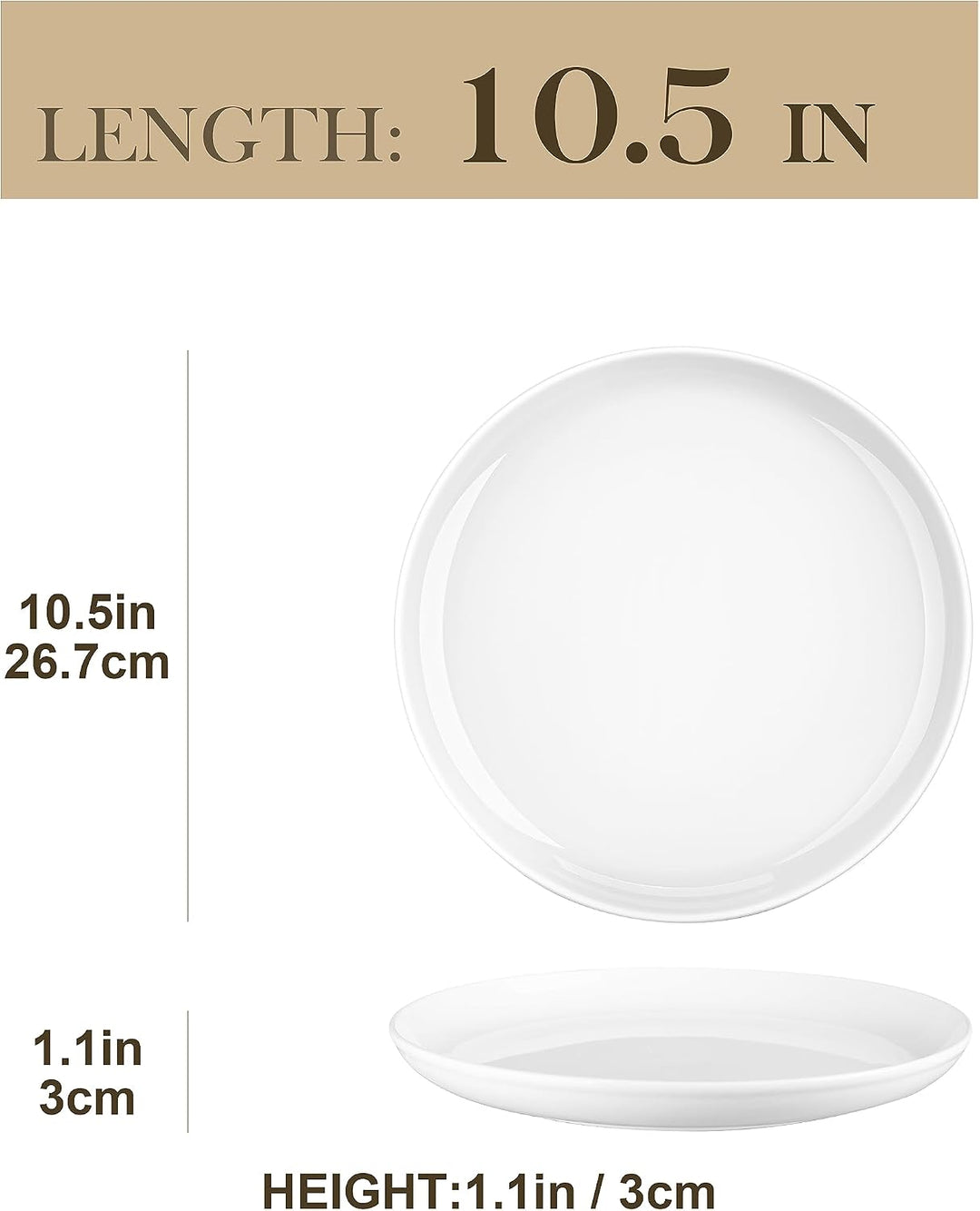 MALACASA, Serie REG, 10,5" Teller Set 6 Personen, Weiss Porzellan Speiseteller, Pastateller für Spül