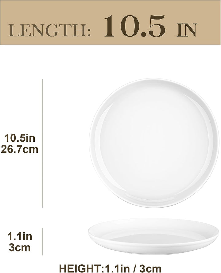 MALACASA, Serie REG, 10,5" Teller Set 6 Personen, Weiss Porzellan Speiseteller, Pastateller für Spül