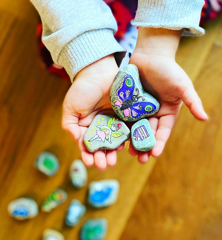 Erzählsteine, Geschichtensteine, Story Stones nach Montessori, Geschichtensäckchen (8) handbemalt, 8
