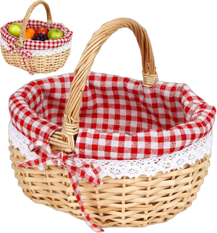 Weiden-Picknickkorb, Weidenkorb mit Griff, 10 x 8 x 5 handgefertigte gewebte Picknickkörbe, Starke B