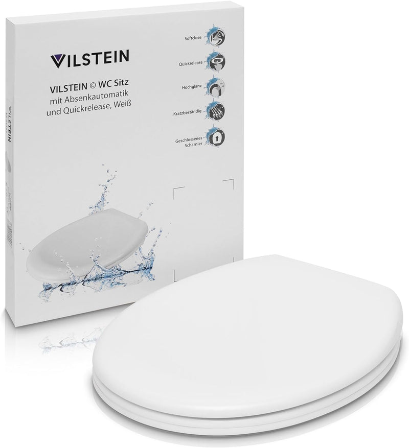 VILSTEIN | Premium Toilettendeckel mit Absenkautomatik | Edelstahl Befestigung | Abnehmbar | Antibak