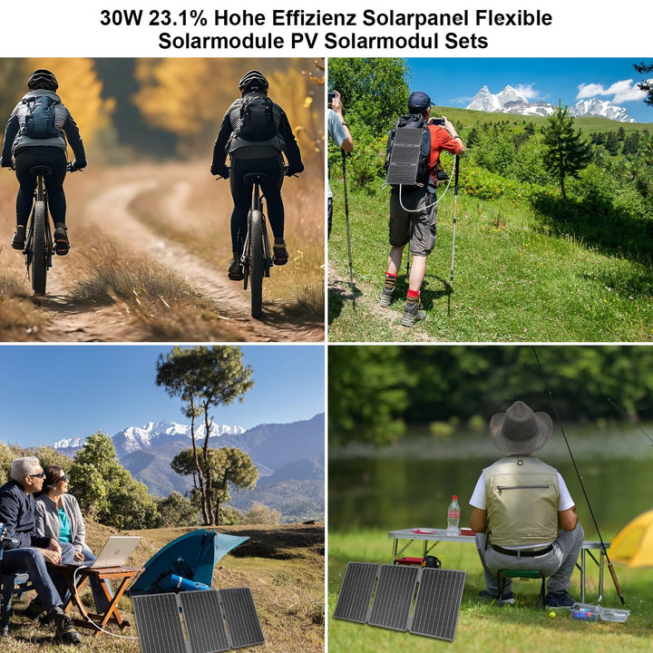 【Solar Ladegerät 30W 18V Kit】 KWODE 30W Solarpanel Faltbar Camping Tragbares, ETFE IP67 Faltbares So