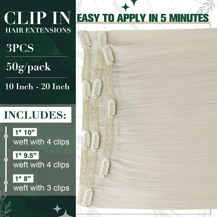 RUNATURE Clip in Extensions 45cm Blond Clip Extensions Echthaar Weisse Blondine Remy Extensions Clip