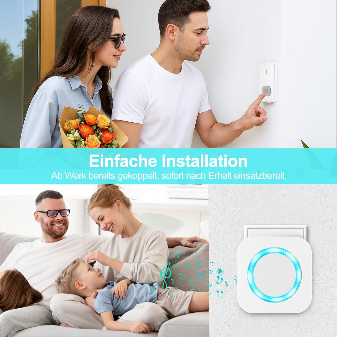AIMAX Funkklingel mit 2 Sender und 1 Empfänger,klingel Haustür kit,400m Hohe Reichweite, IP55 Wasser