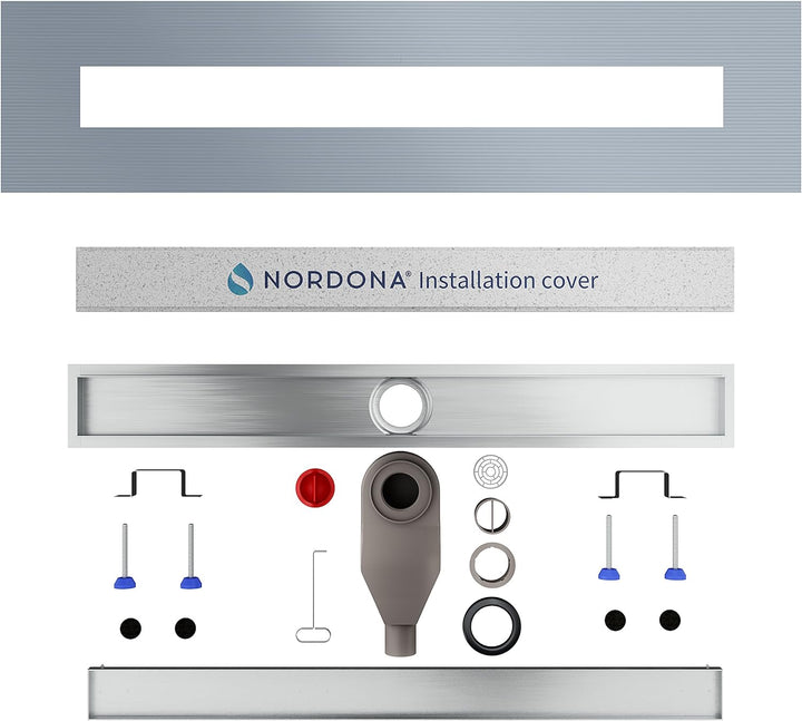 Nordona Edelstahl Duschrinne Complete Basic EXTRAFLACH mit Haarsieb | Abgang Mitte | Länge: 100 cm |