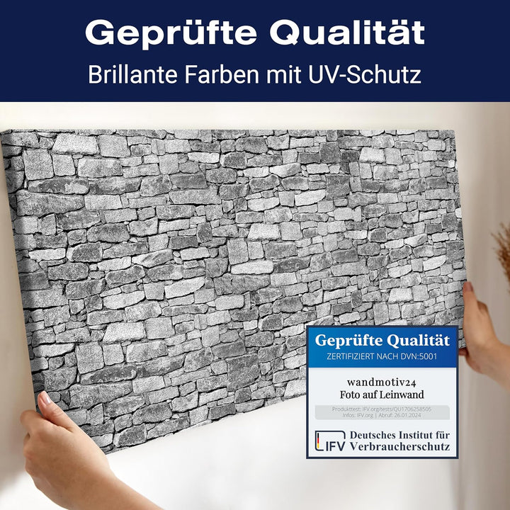 wandmotiv24 Leinwandbild Natursteinmauer Grau 100x40cm (BxH) Bilder auf Leinwand, Dekoration Wohnung