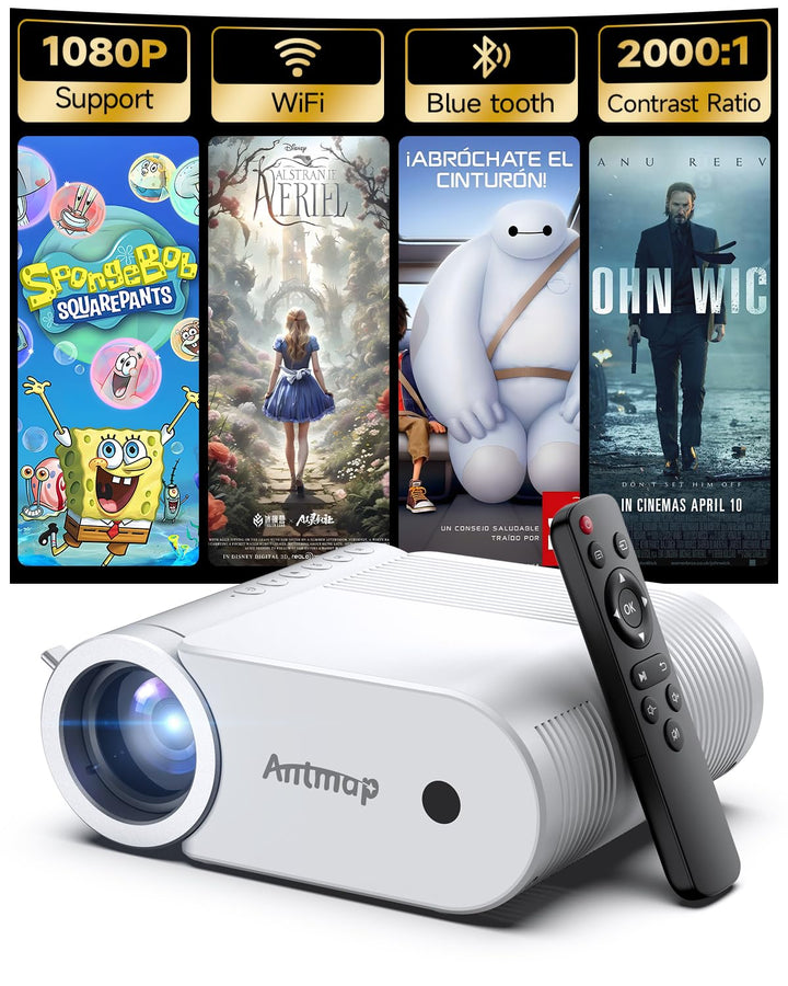 Mini Beamer 4K, Kleiner Projektor Bluetooth und WiFi für Handy, 1080P Beamer Heimkino iPhone/Android