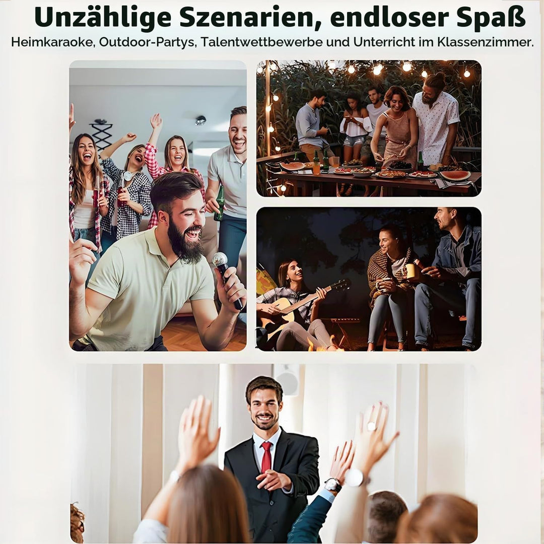 Karaoke Maschine mit 2 Mikrofonen, Tragbare Bluetooth Lautsprecher Box für Erwachsene und Kinder, Ka