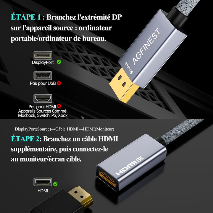 DisplayPort Adapter 1.4 auf HDMI 2.1 Unidirektional - 8 K @ 60 Hz 4 K @ 240 Hz, Quelle DP auf HDMI D