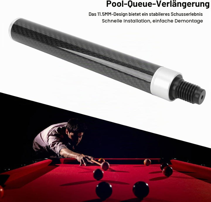 9-Zoll-Pool-Queue-Verlängerung, Kohlefaser, verbesserte Steuerung, komfortabler Touch-Billard-Queue-