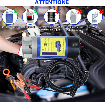 Mocoli Dieselpumpe, 12V 100W Ölabsaugpumpe Elektrisch Diesel Absaugpumpe Ölwechselpumpe mit 3 Rohren