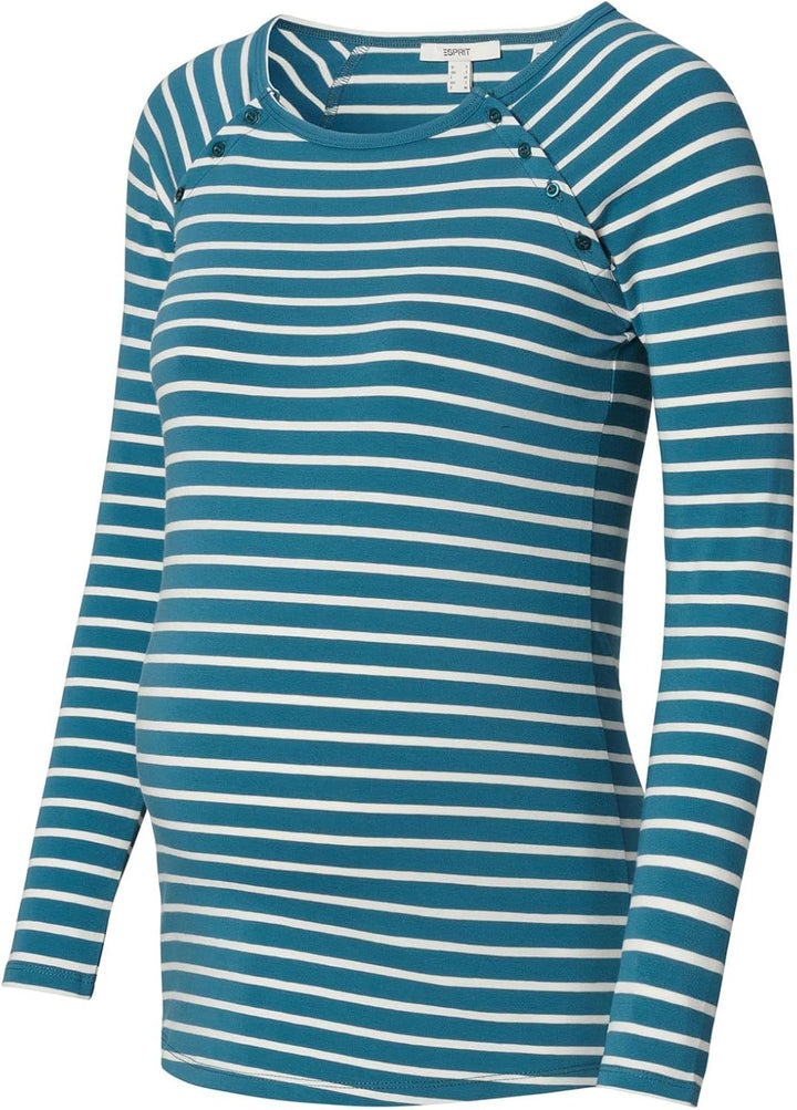 ESPRIT Maternity Damen Nursing Long Sleeve Stripe T-Shirt 34 Teal Blue - 455, 34 Teal Blue - 455