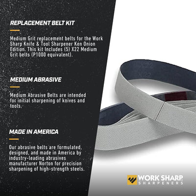 WORK SHARP® - Ken Onion Edition Belt Kit X22 Coarse - Premium Schärfband mit Körnung P500-5 er Geweb