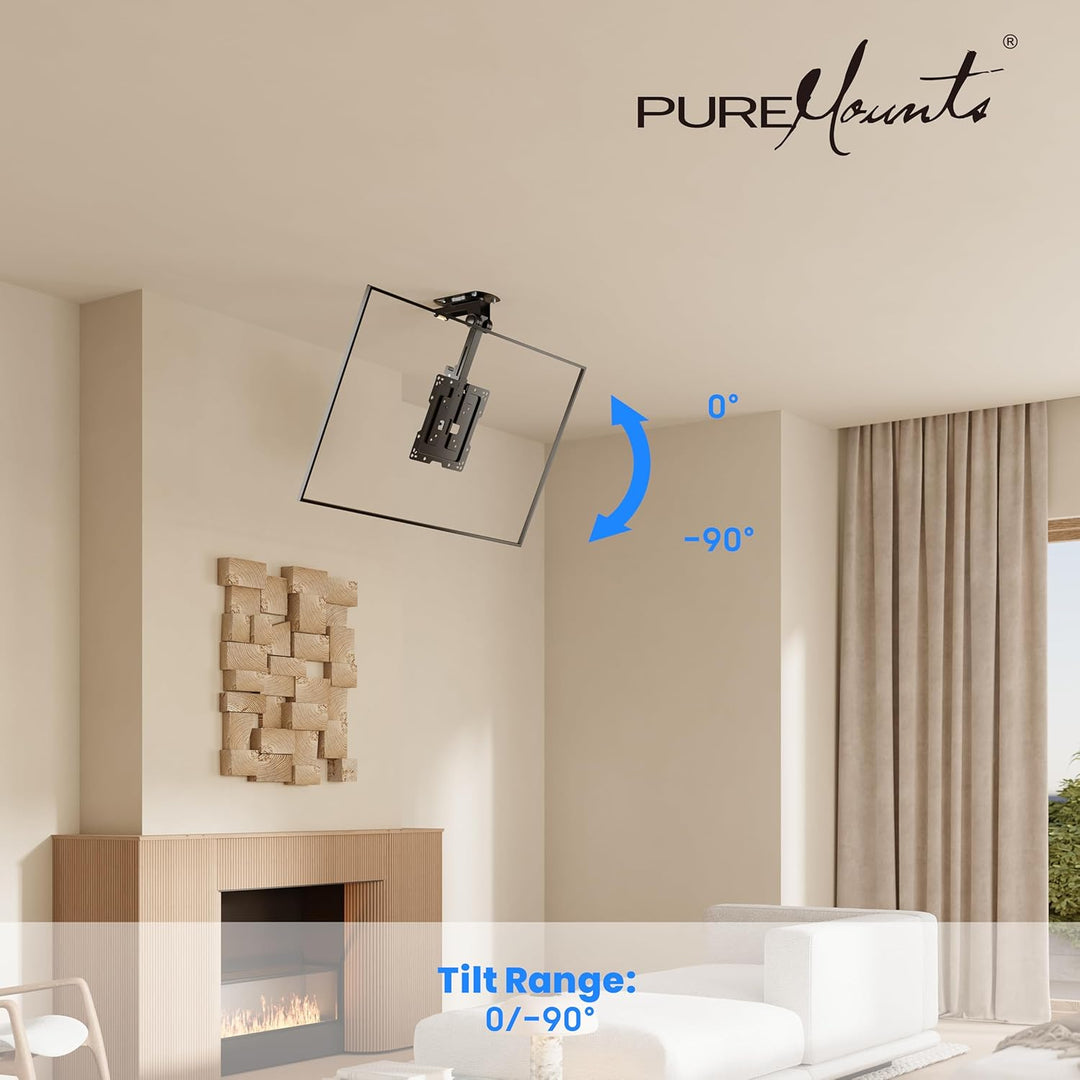 PureMounts TV Deckenhalterung für Fernseher, geeignet für 19-43 Zoll, klappbar, höhenverstellbar, sc