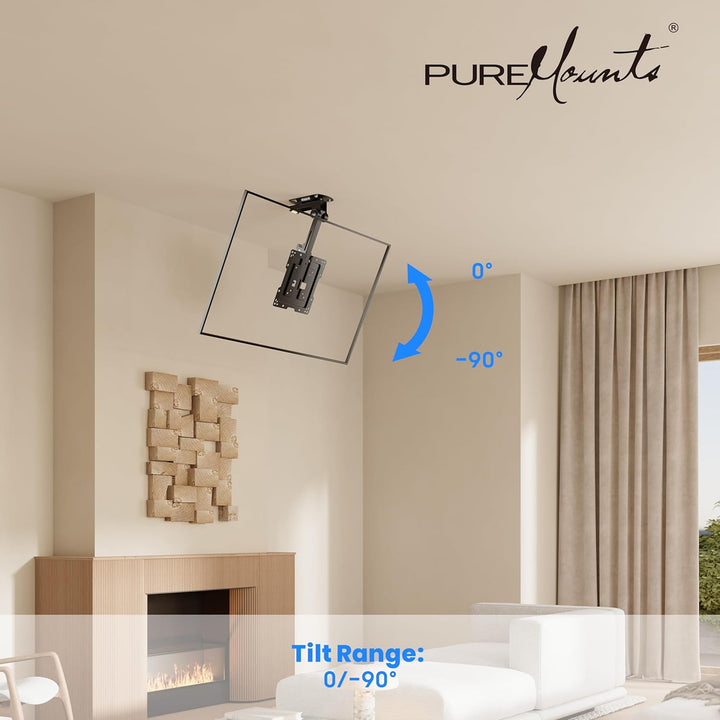 PureMounts TV Deckenhalterung für Fernseher, geeignet für 19-43 Zoll, klappbar, höhenverstellbar, sc