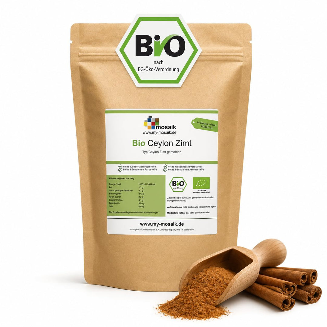 Bio Ceylon Zimt 1000g gemahlen - Typ Ceylon - Premium Qualität, keimreduziert, glutenfrei, laktosef