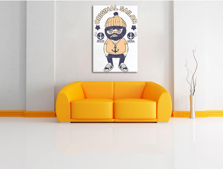 Pixxprint Original Sailor White Bild auf Leinwand, XXL riesige Bilder fertig gerahmt mit Keilrahmen,