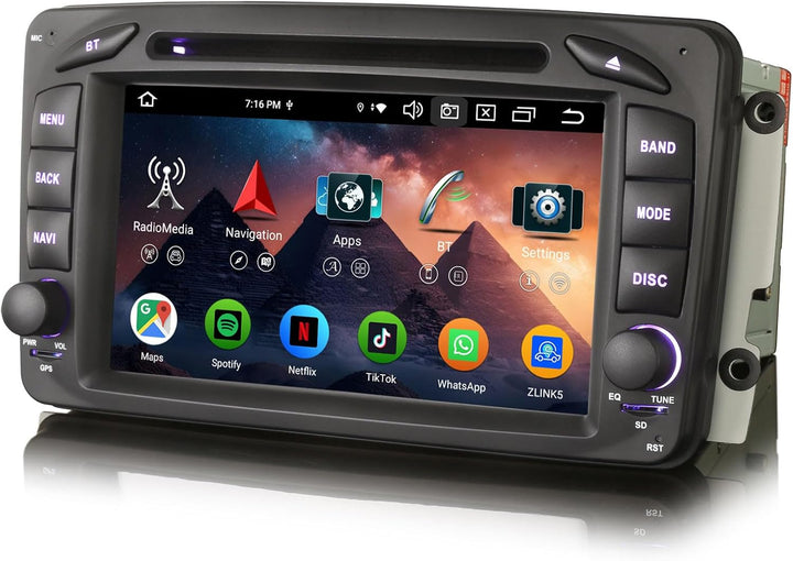 Erisin 8-Kern 4GB+64GB Android 14 Autoradio mit GPS Navi für Mercedes A/C/G/CLK Klasse W209 W203 Via