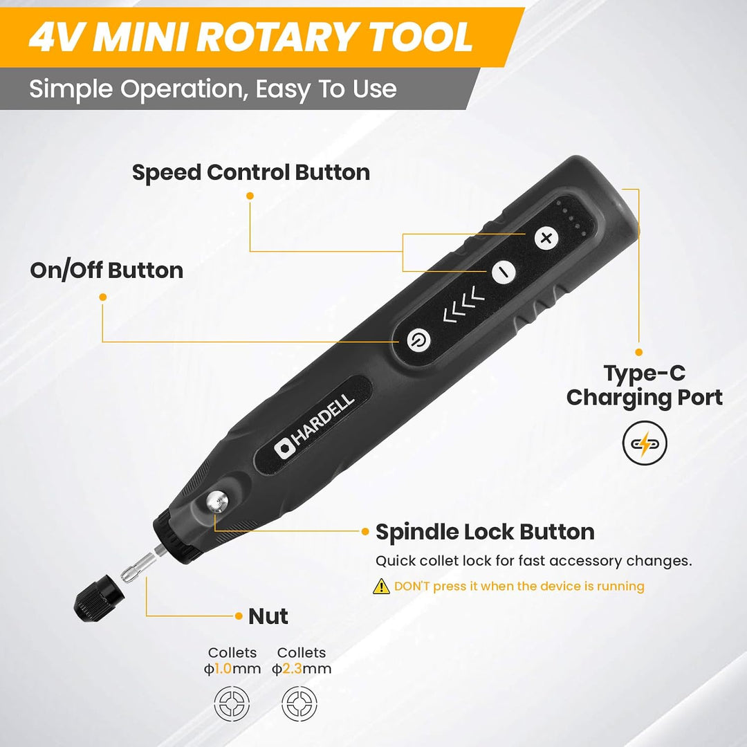 HARDELL Mini Akku Rotationswerkzeug 4V, Kabelloses Multifunktionswerkzeug | 5 Geschwindigkeitsstufen
