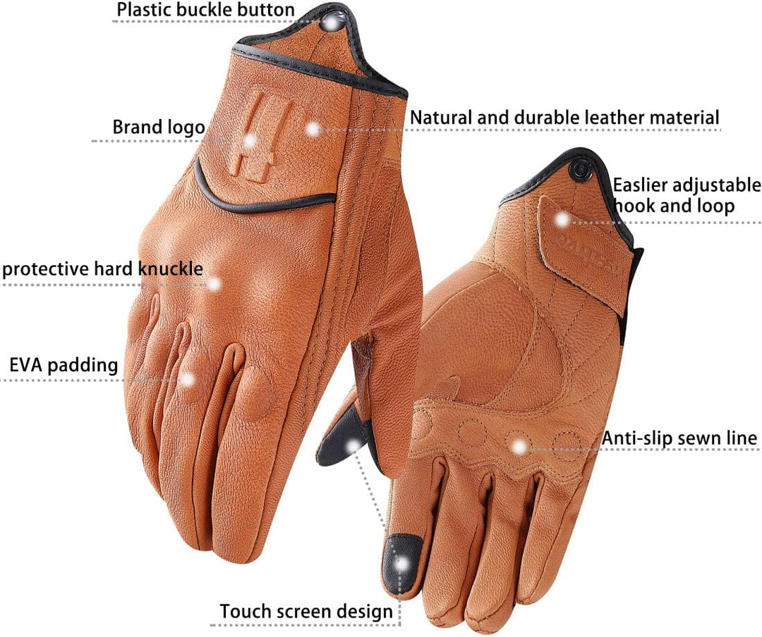Harssidanzar Herren Motorradhandschuhe Ziegenleder Touchscreen GM028E Bräunen(upgrade) S, Bräunen(up
