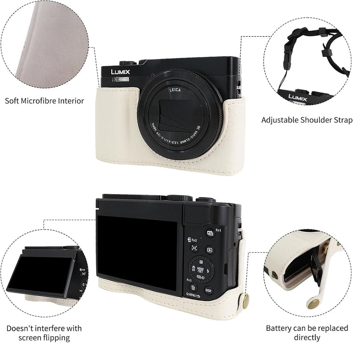 Rieibi TZ99 Kameratasche, PU Leder Kameratasche für Panasonic Lumix DC-TZ99 Digitalkamera, abnehmbar