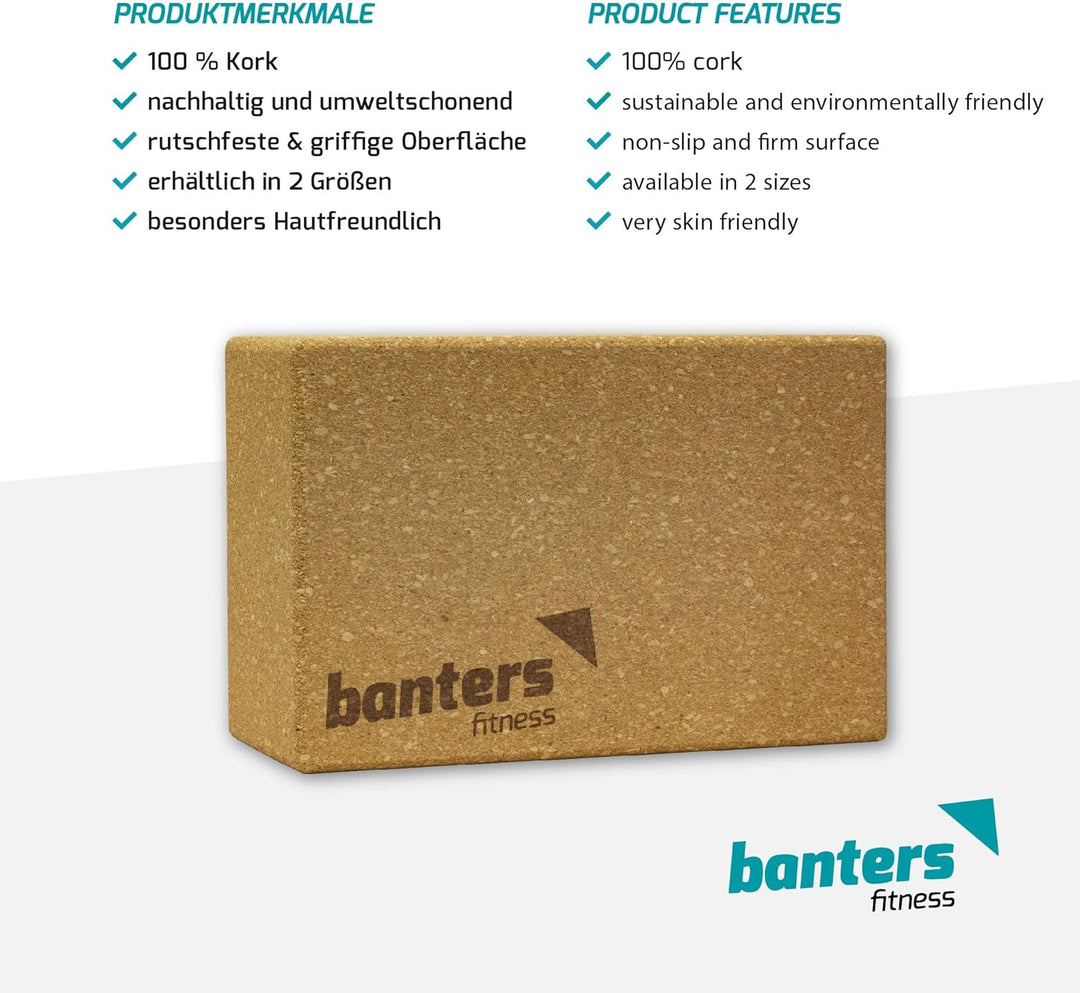 banters Yoga Block 2er Set Kork Supra Grip - Large - 100% Natur aus Naturkork