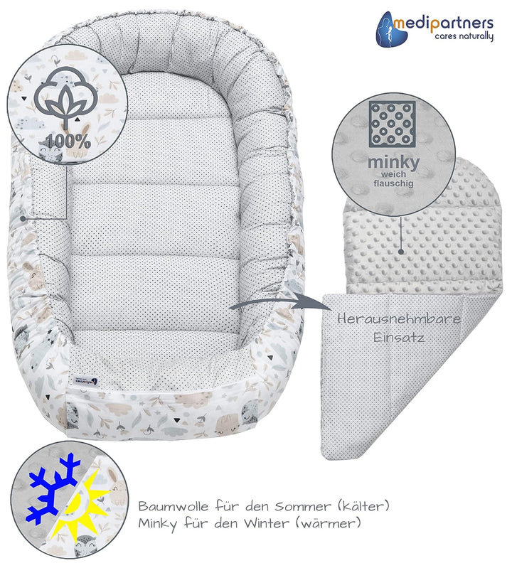 Medi Partners 5 teilig Babynestchen Set Babynest 100x60x15 herausnehmbarer Einsatz Bett Kuschelnest