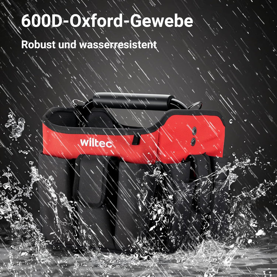 Wiltec faltbare Werkzeugtasche 25 x 23 x 28 cm bis 25 kg, Werkzeug Tasche 23 Fächer, Arbeitstasche m