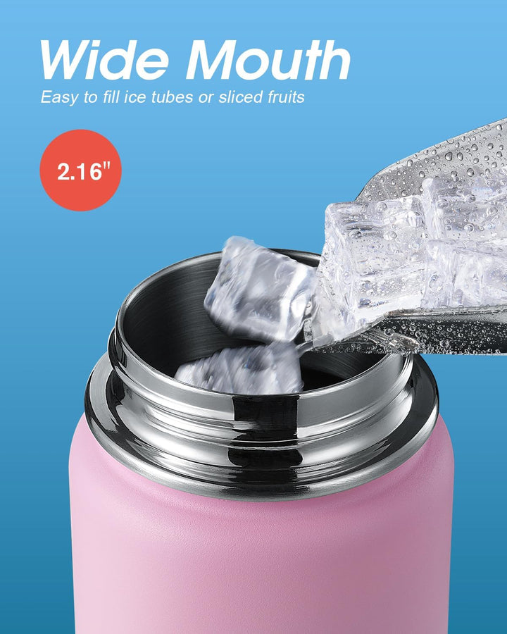 Coolflask Wasserflasche mit Strohhalm, isoliert, Edelstahl, Metall, 3 Deckel, breite Öffnung, für Sp