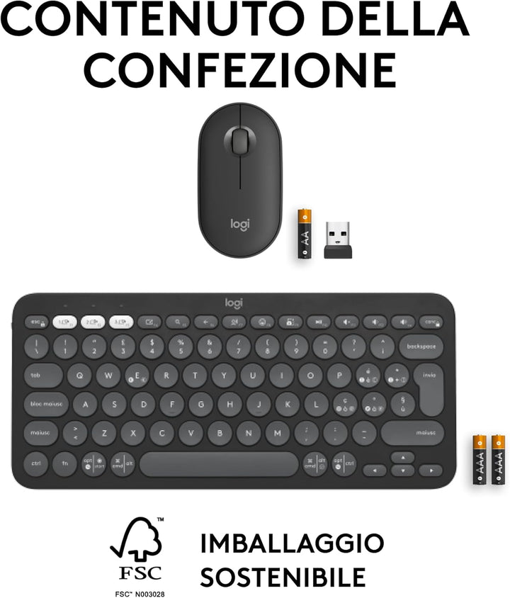 Logitech Pebble 2 Combo - Italienisches QWERTY-Layout, Grafit