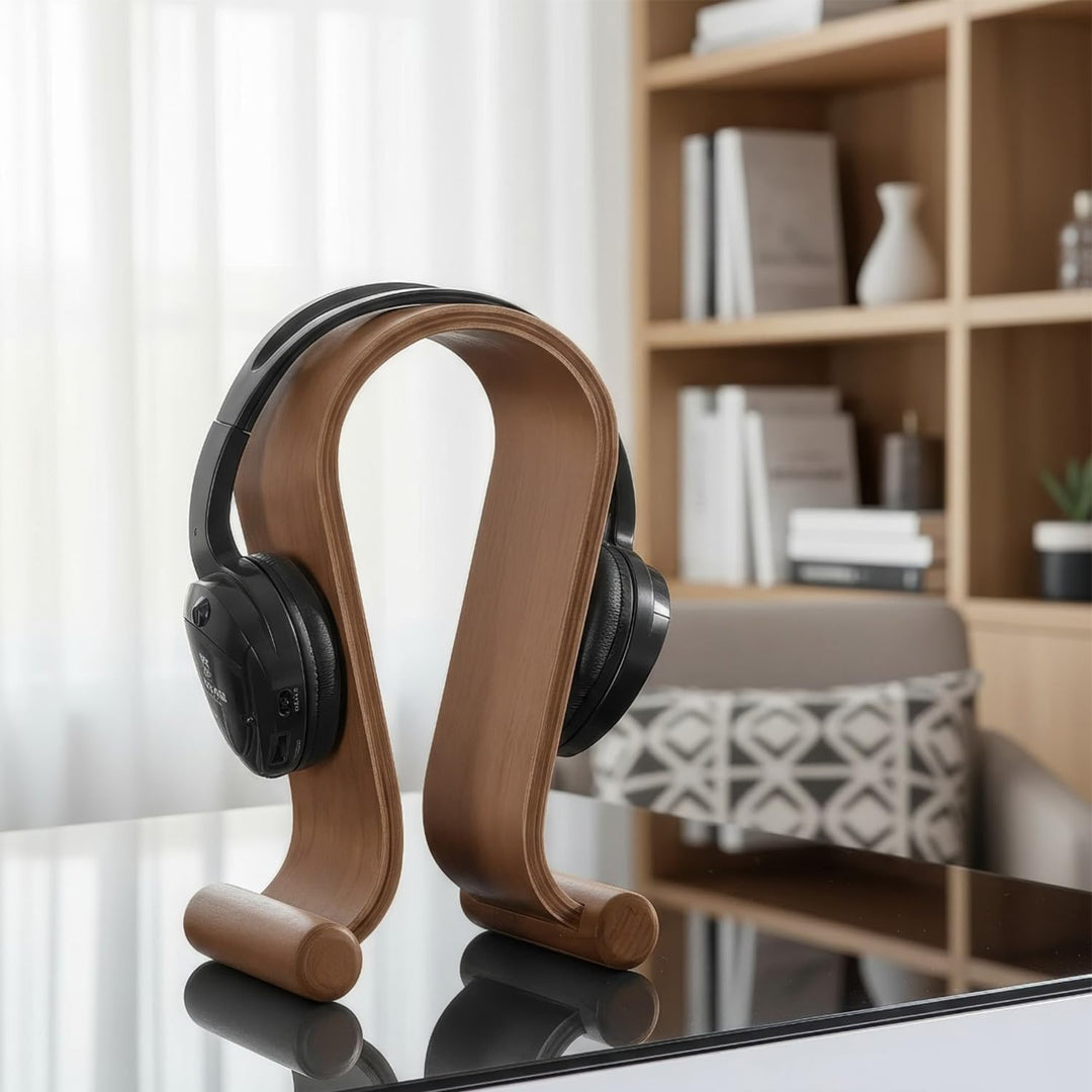 Maclean MC-815 Kopfhörerständer aus Holz | Universal Halter für Over-Ear Headsets | Stabil & Dekorat