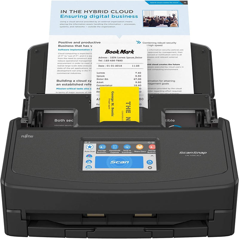 ScanSnap iX1500 Dokumentenscanner schwarz - Desktop A4 doppelseitig mit WLAN, Touchscreen, USB 3.1 (