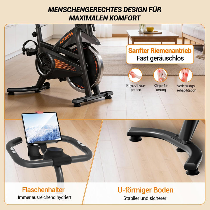 UMAY Heimtrainer Fahrrad, Indoor Spinning Bike, Ergometer mit Pulsmessung &amp; LED Display, Hometrainer